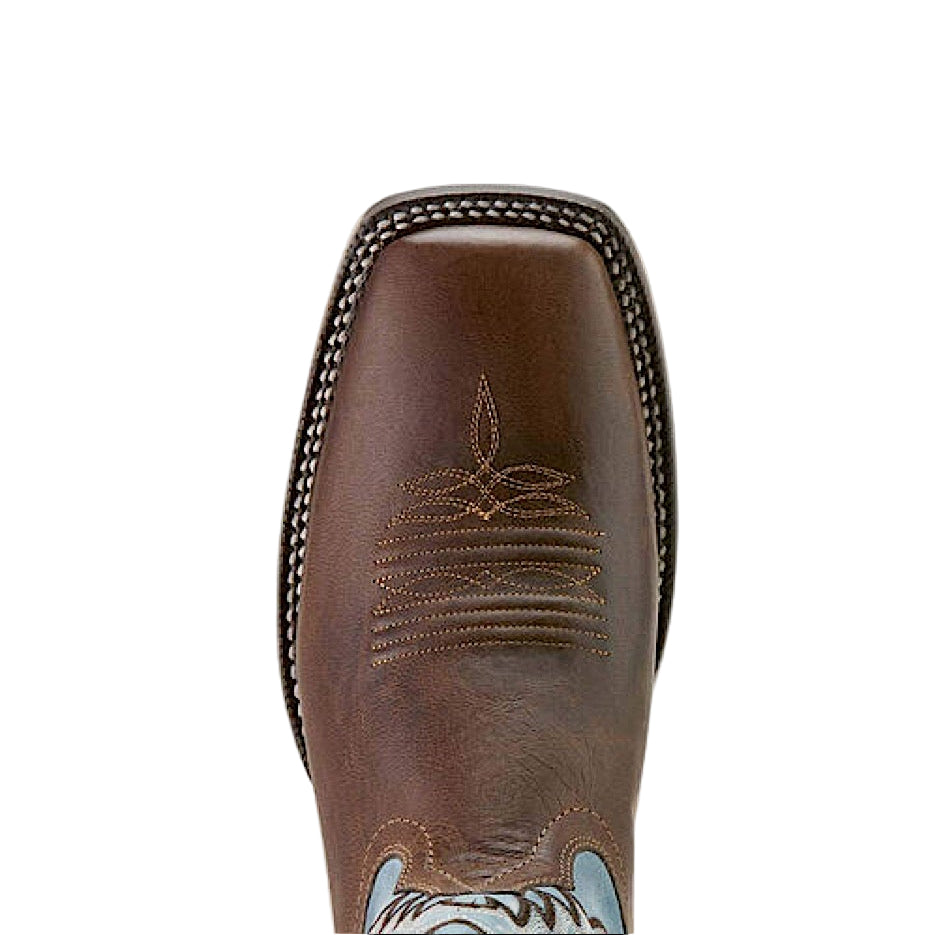 The Ariat Mens Cattle Creek Wide Square Toe Cowboy Boot - Weathered Brown / Baltic Blue