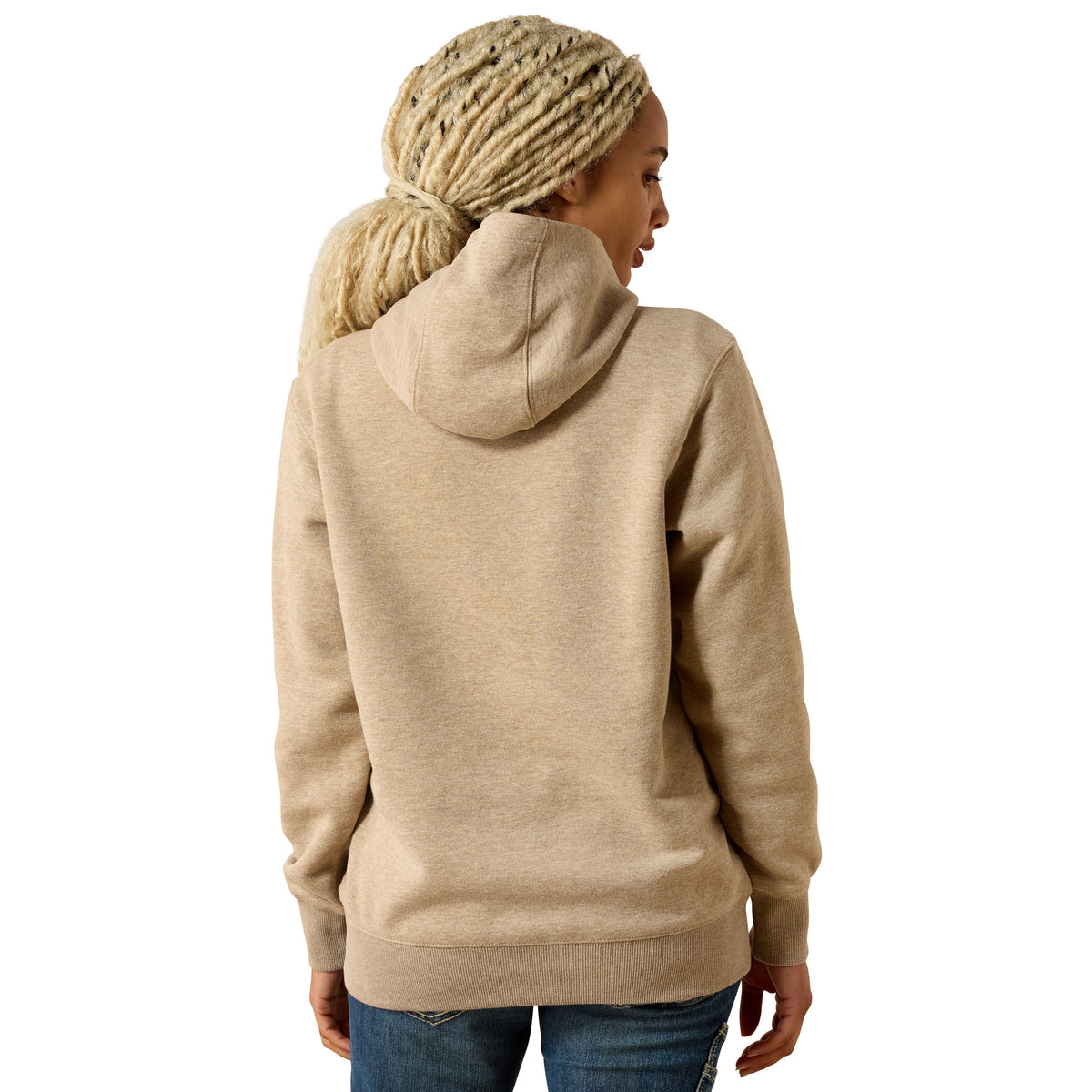 Ariat Women's Rebar Lightweight Logo 1/2 Zip Hoodie - Oatmeal Heather / Whisper Pink