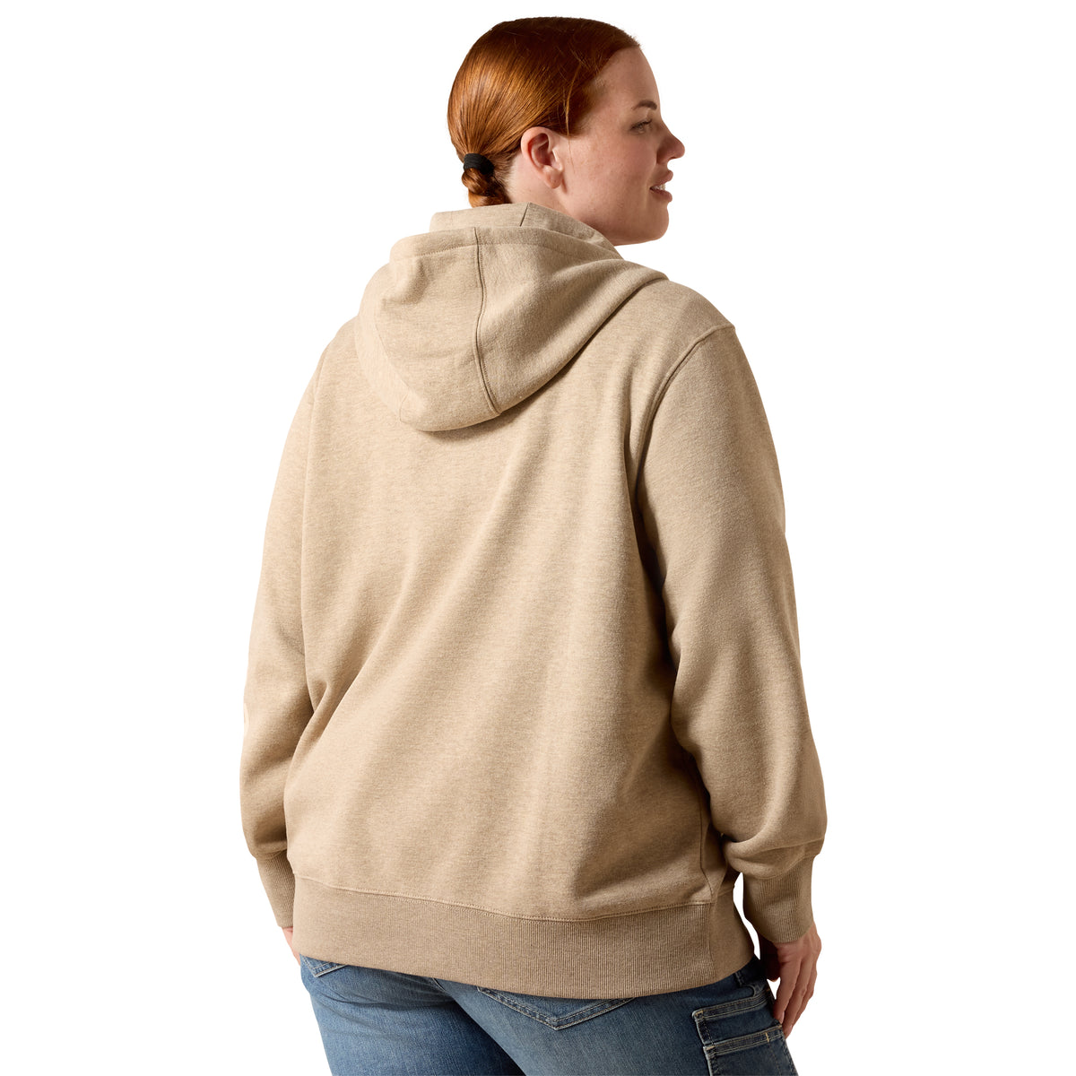 Ariat Women's Rebar Lightweight Logo 1/2 Zip Hoodie - Oatmeal Heather / Whisper Pink