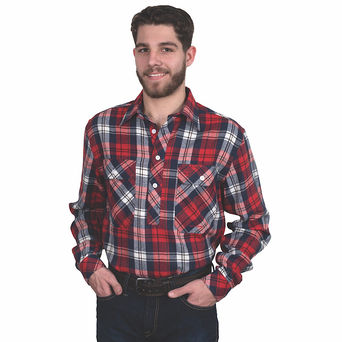 Just Country Mens Cameron Workshirt Flannel Plaid Red/Navy