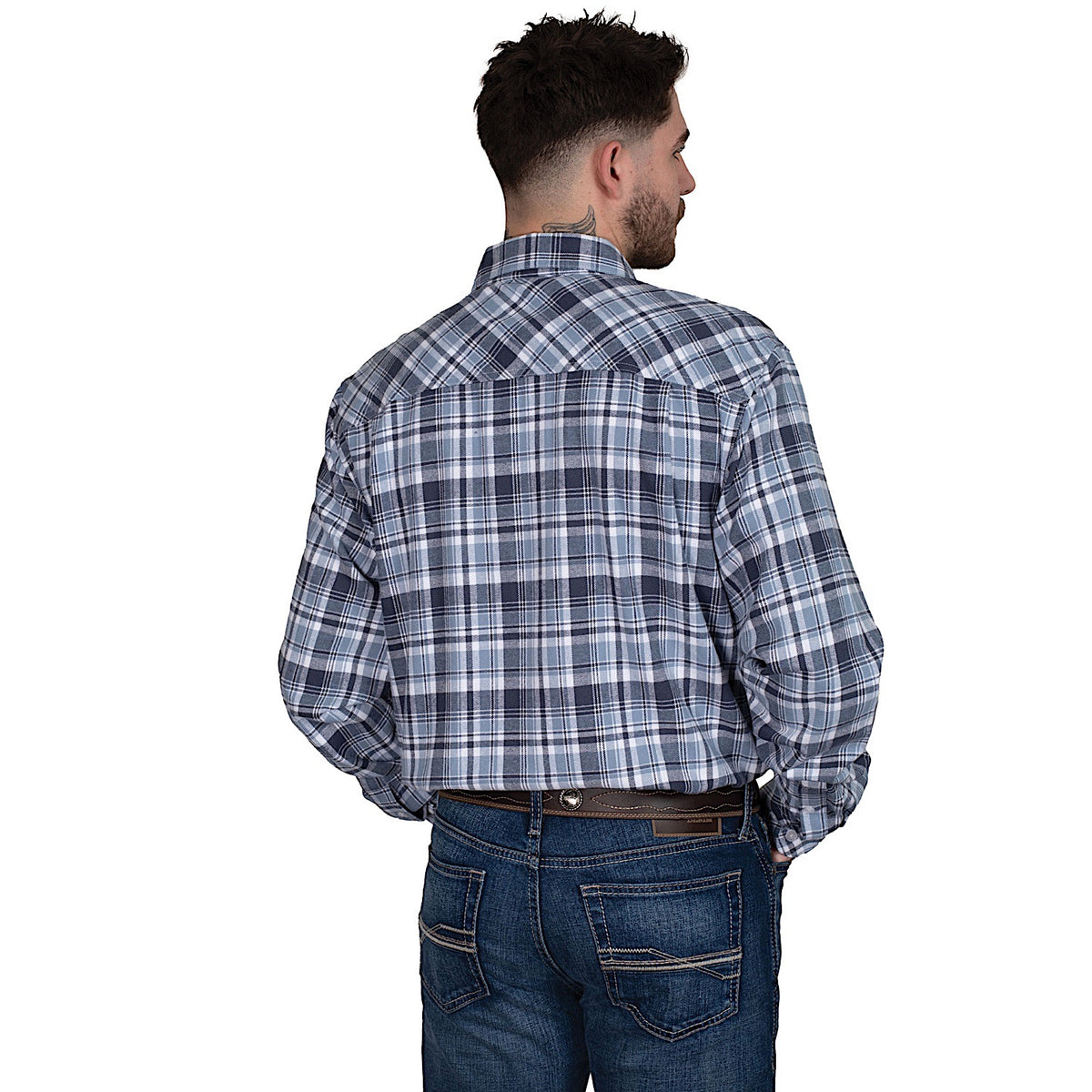Just Country Men’s Cameron Flannel Shirt - Plaid Grey / Navy / White