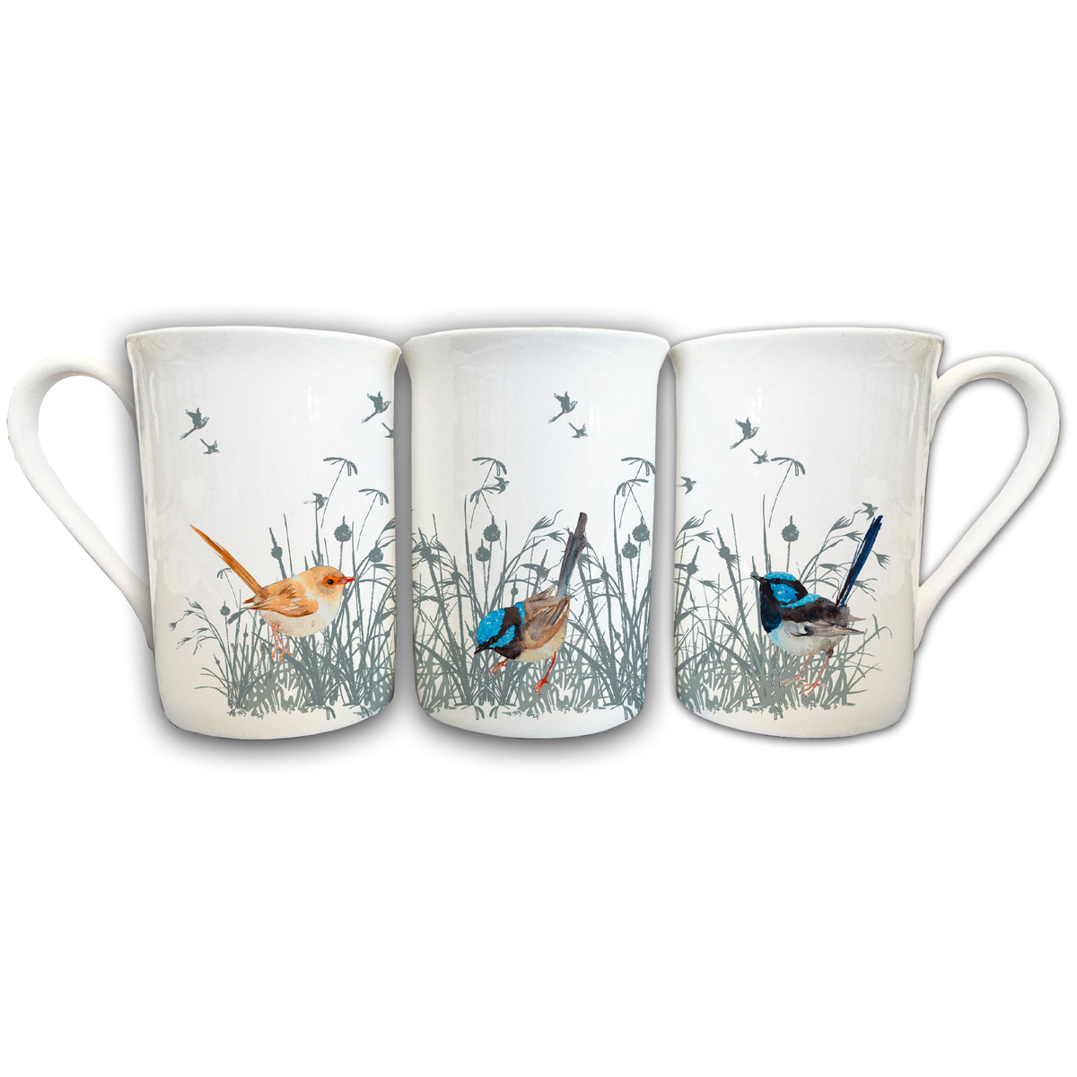 The Linen Press Fine Bone China Mug - Grasslands Blue Wren