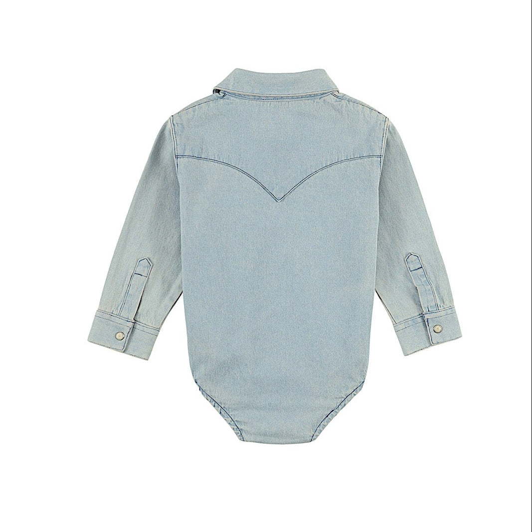 Wrangler Baby Western Long Sleeve Collared Bodysuit - Faded Blue