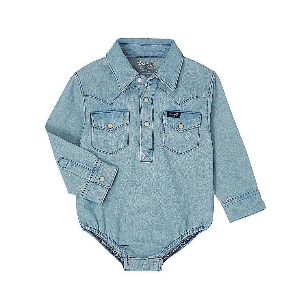 Wrangler Baby Western Long Sleeve Collared Bodysuit - Faded Blue