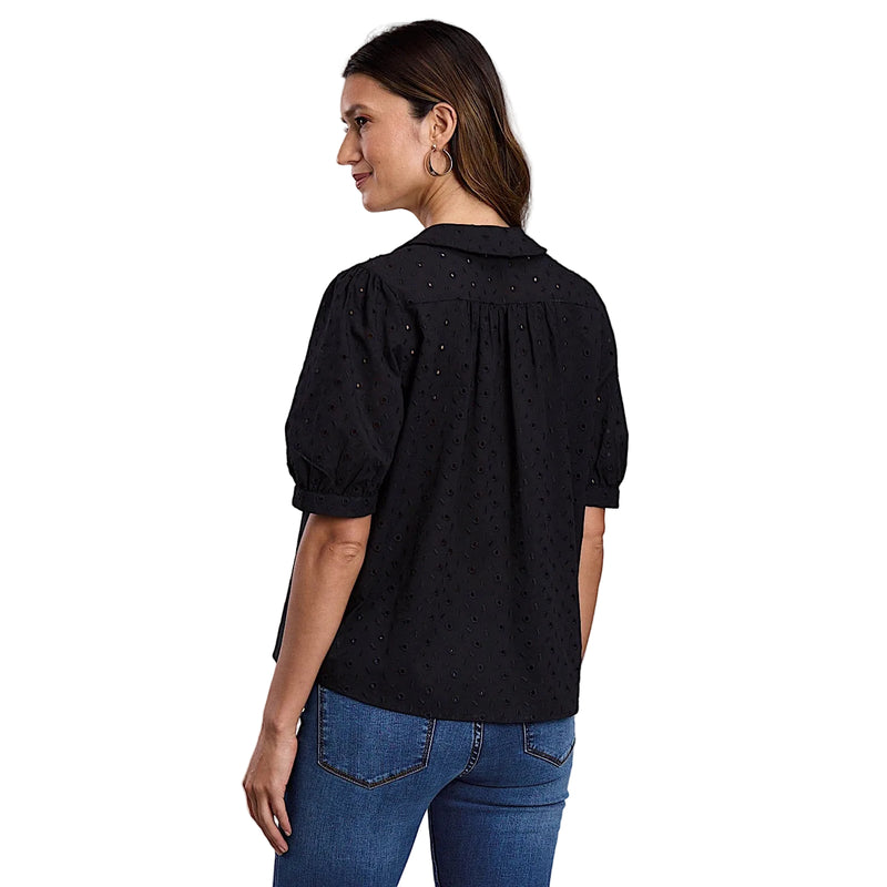 Stetson Women’s Cotton Lawn Eyelet Blouse - Black