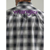 Wrangler Mens Logo L/S Western Snap Plaid Shirt in Black White Buffalo