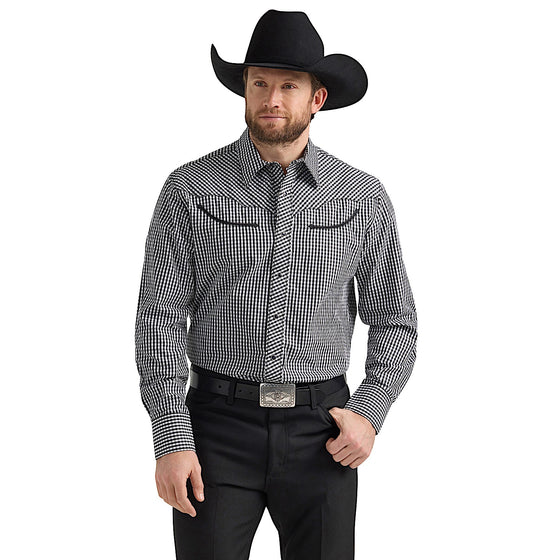 Wrangler Men's Ben Rodeo Western Snap Shirt - Black Gingham