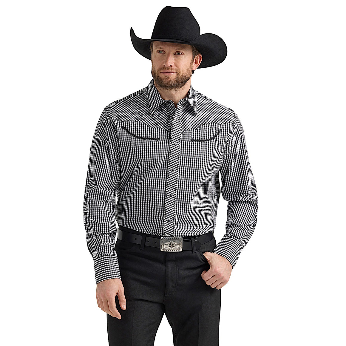 Wrangler Men's Ben Rodeo Western Snap Shirt - Black Gingham