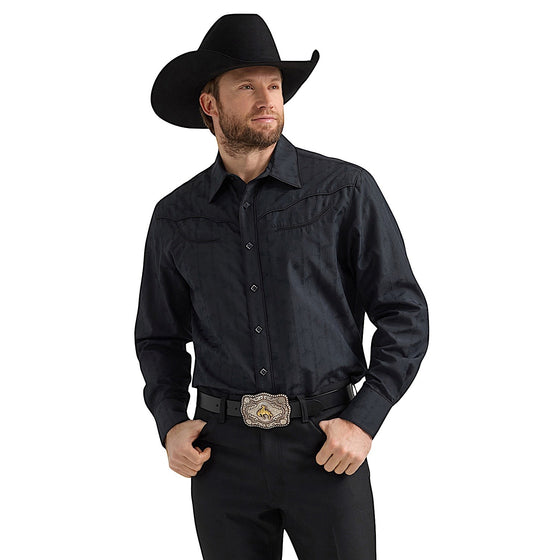 Wrangler Men's Ben Rodeo Western Snap Shirt - Black Dobby