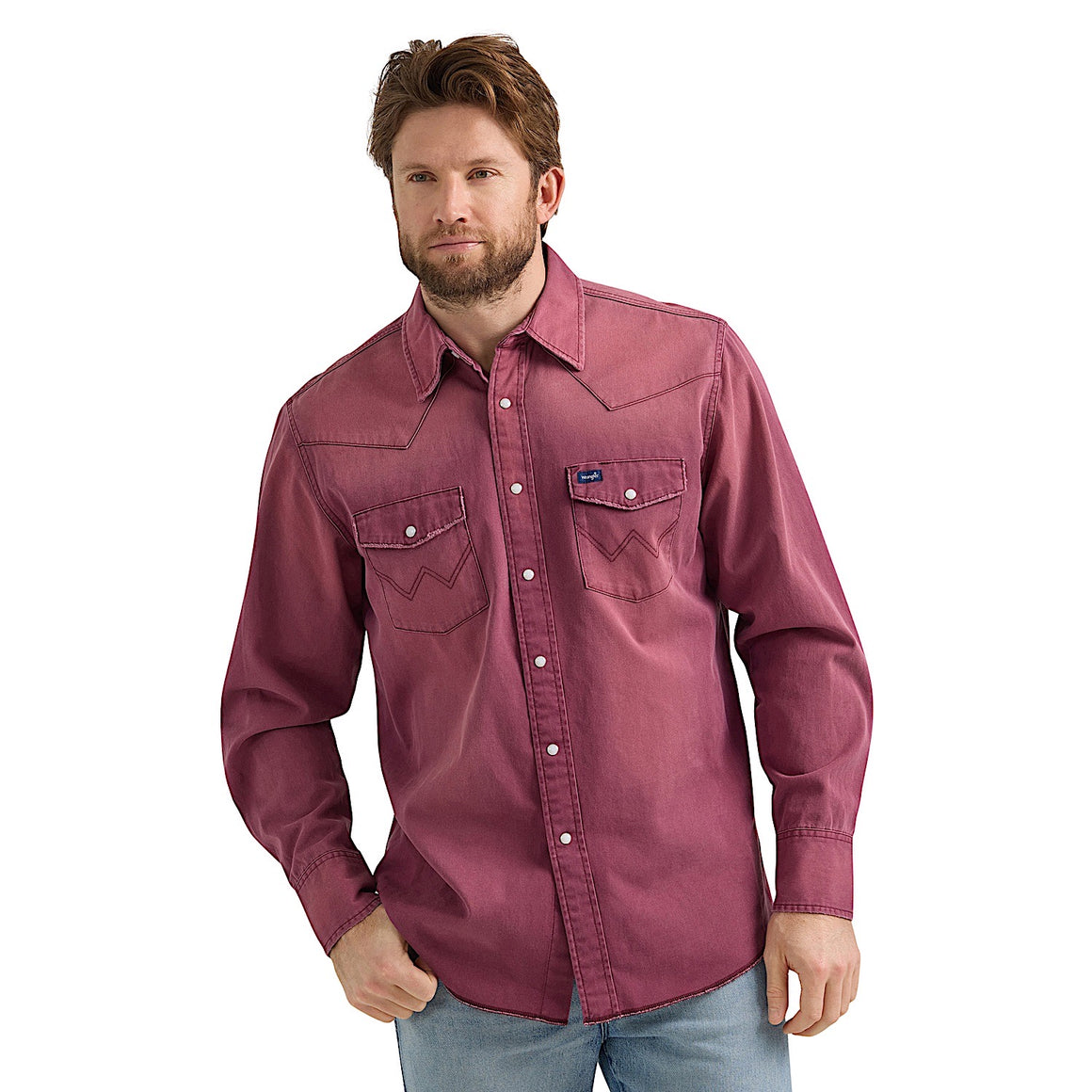 Wrangler Men's Vintage Inspired Western Snap Work Shirt - Burgundy