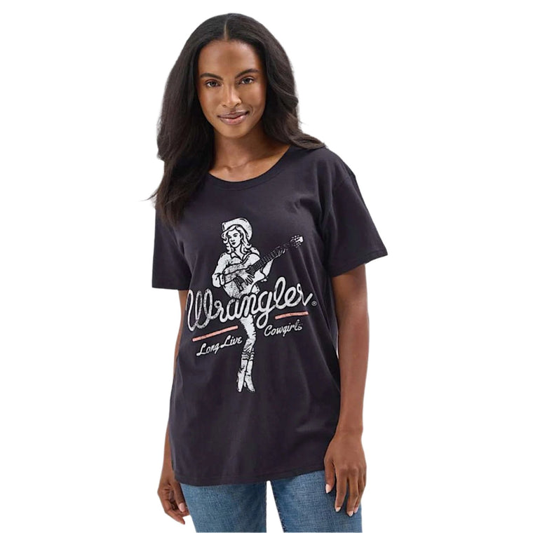 Wrangler Women's Long Live Cowgirls Oversized Tee - Black