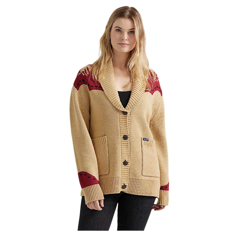 Wrangler Women's Long Live Shawl Collar Cardigan Sweater - Tan