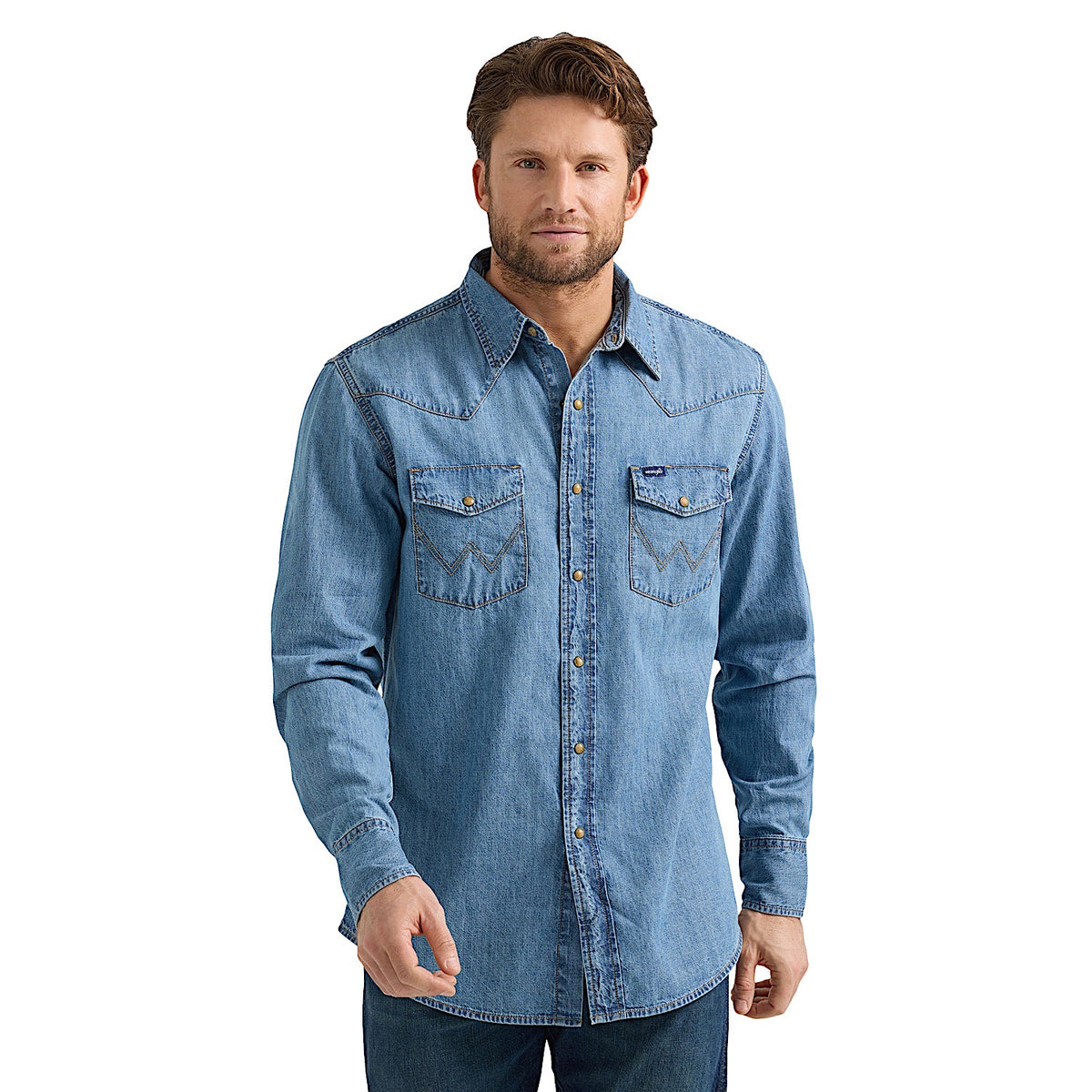 Wrangler Men's Classic Fit Denim Shirt - Light Wash Denim