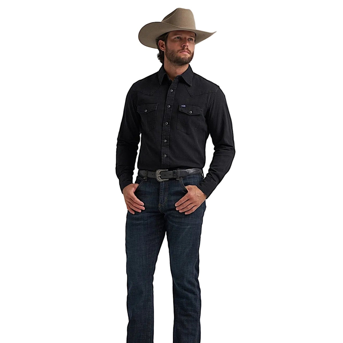 Wrangler Men's Classic Fit Denim Shirt - Black Denim