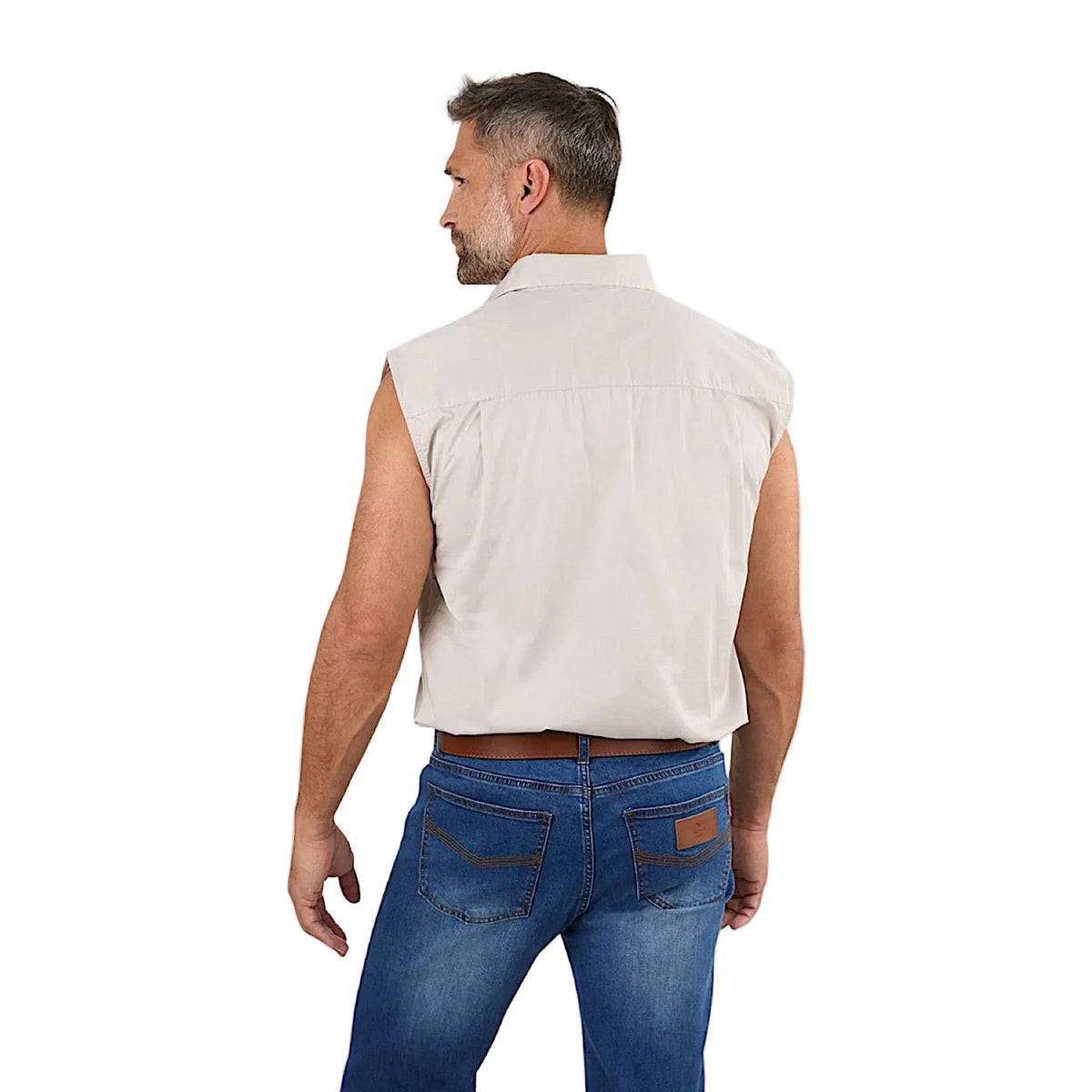 Ringers Western Men’s Rob Roy Sleeveless Full Button Work Shirt - Beige