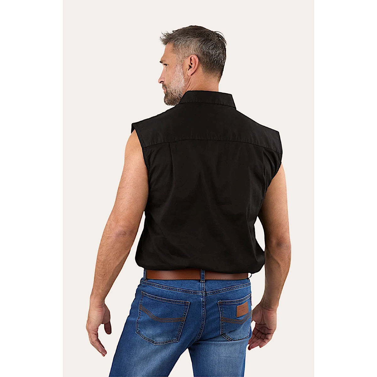 Ringers Western Men’s Rob Roy Sleeveless Full Button Work Shirt - Black