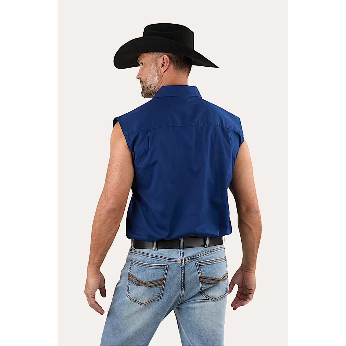 Ringers Western Men’s Rob Roy Sleeveless Full Button Work Shirt - Navy