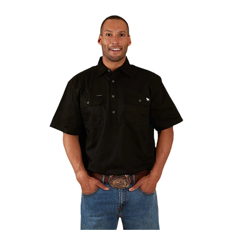 Ringers Western Men's Pack Saddle Short Sleeve Half Button Work Shirt - Black