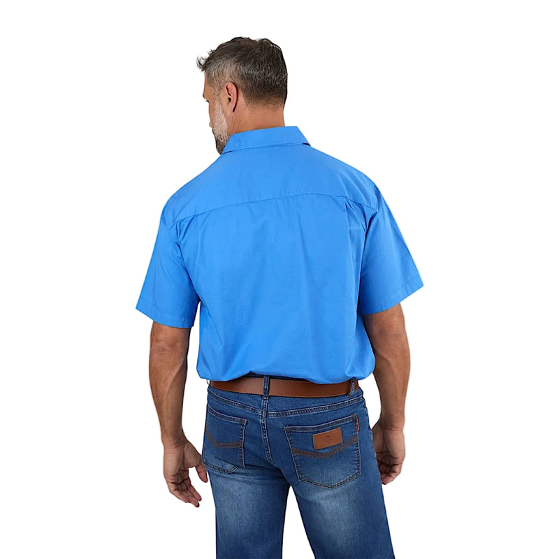 Ringers Western Men’s Pack Saddle Short Sleeve Half Button Work Shirt - Blue