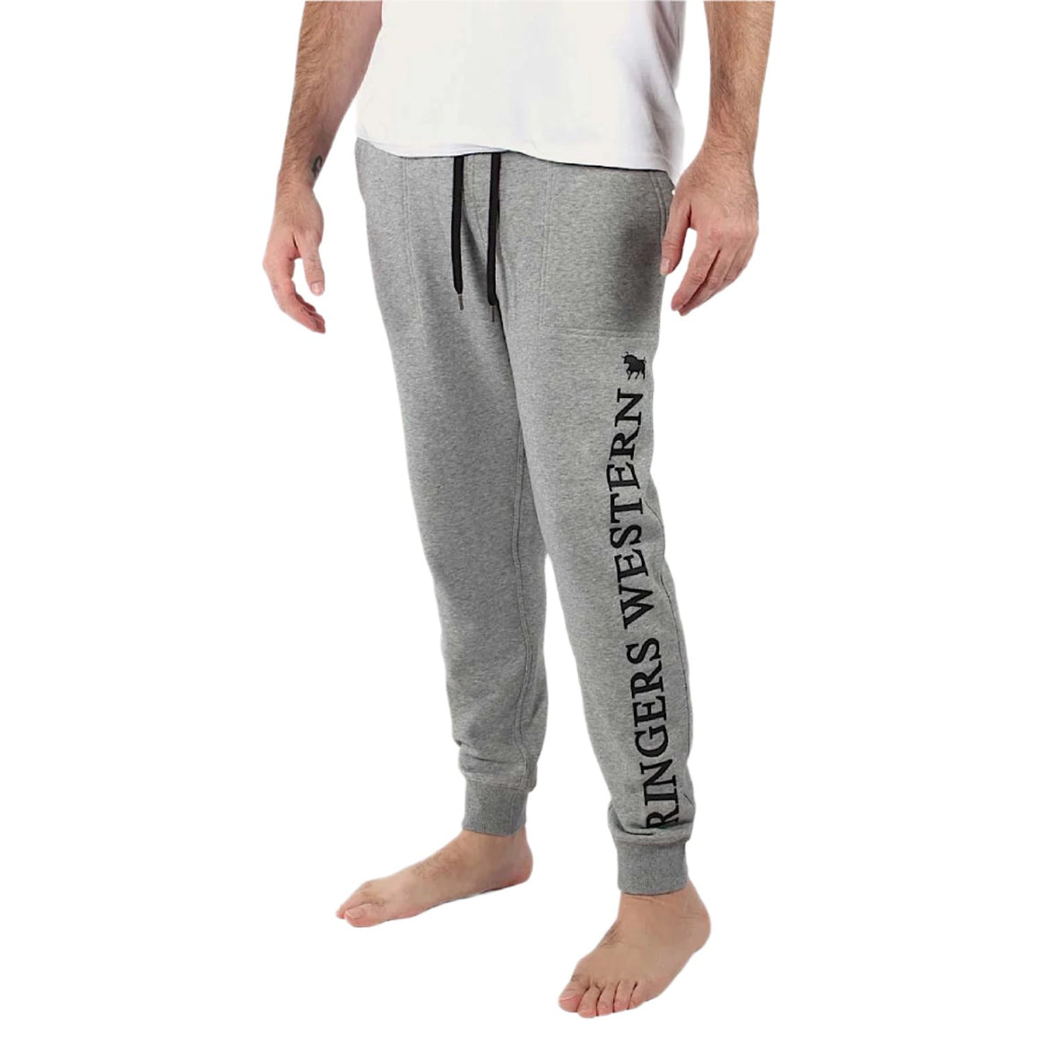 Ringers Western Texas Men's Trackpants - Grey Marle with Black Print