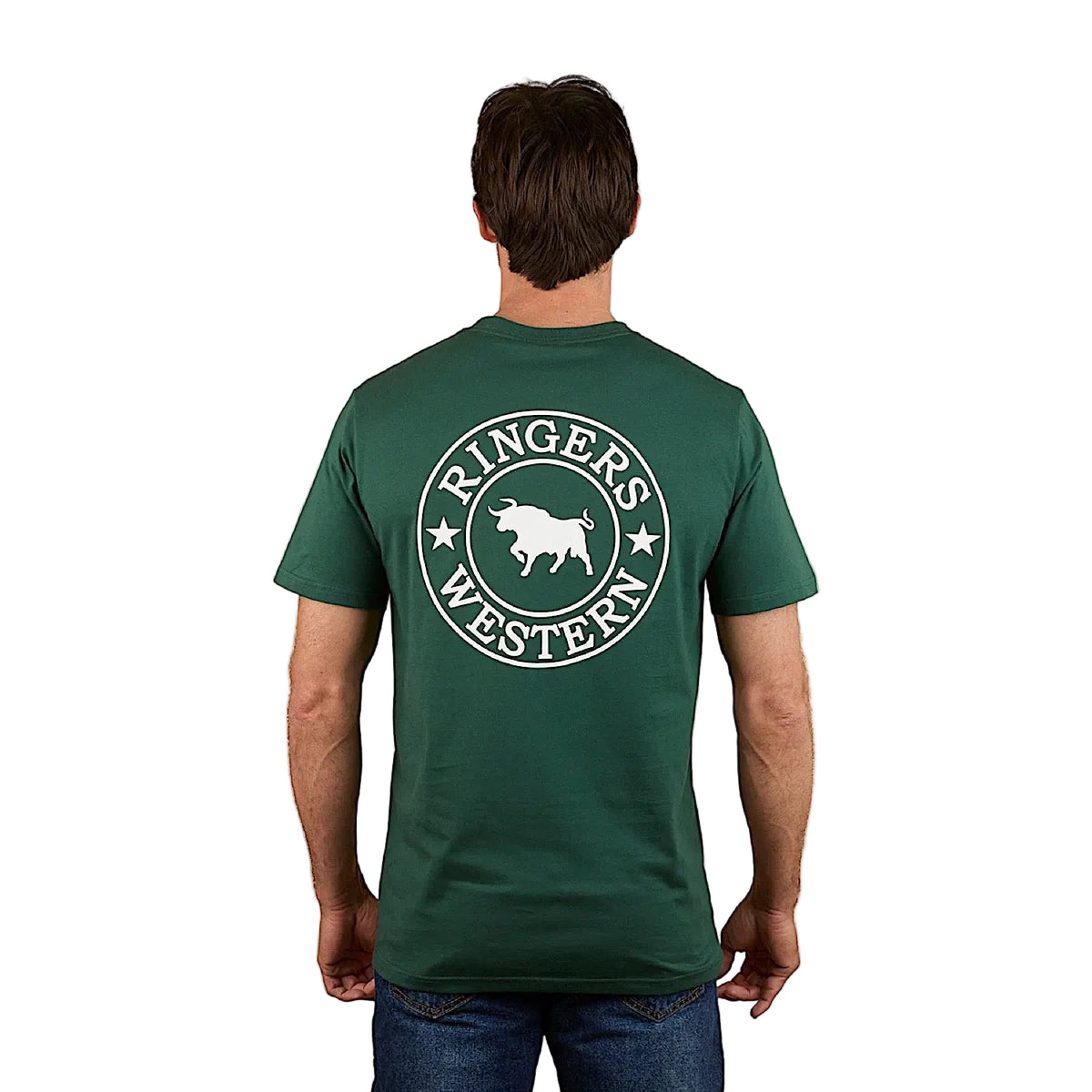 Ringers Western Men’s Signature Bull Classic Fit T-Shirt - Pine Green with White Print