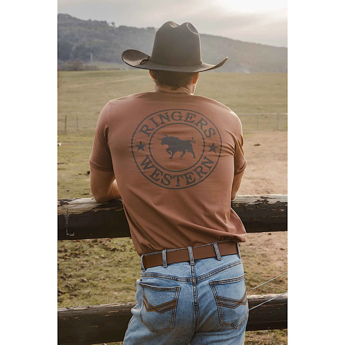 Ringers Western Men's Signature Bull Classic Fit T-Shirt - Saddle Brown/Charcoal