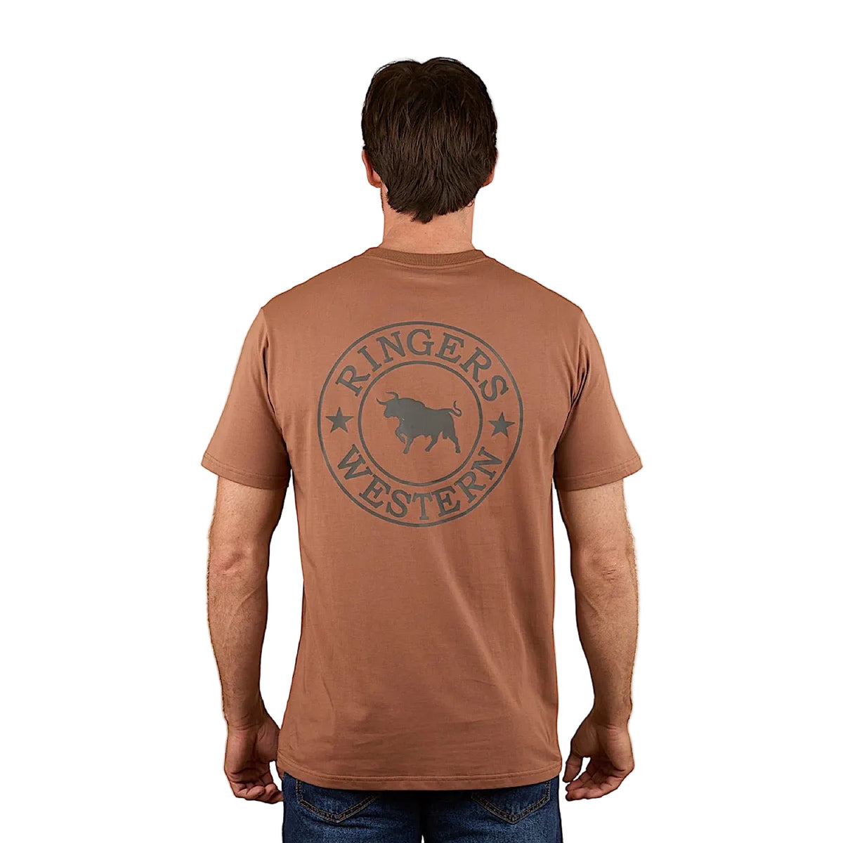 Ringers Western Men's Signature Bull Classic Fit T-Shirt - Saddle Brown/Charcoal