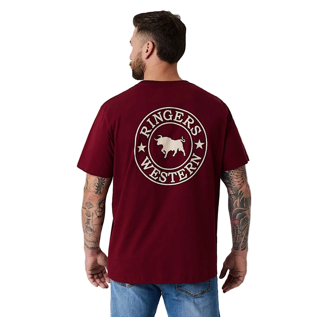 Ringers Western Men's Signature Bull Loose Fit T-Shirt - Plum/Beige