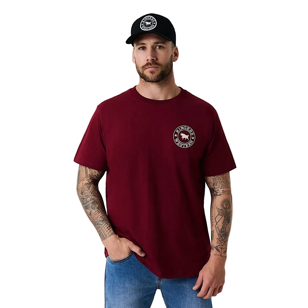 Ringers Western Men's Signature Bull Loose Fit T-Shirt - Plum/Beige