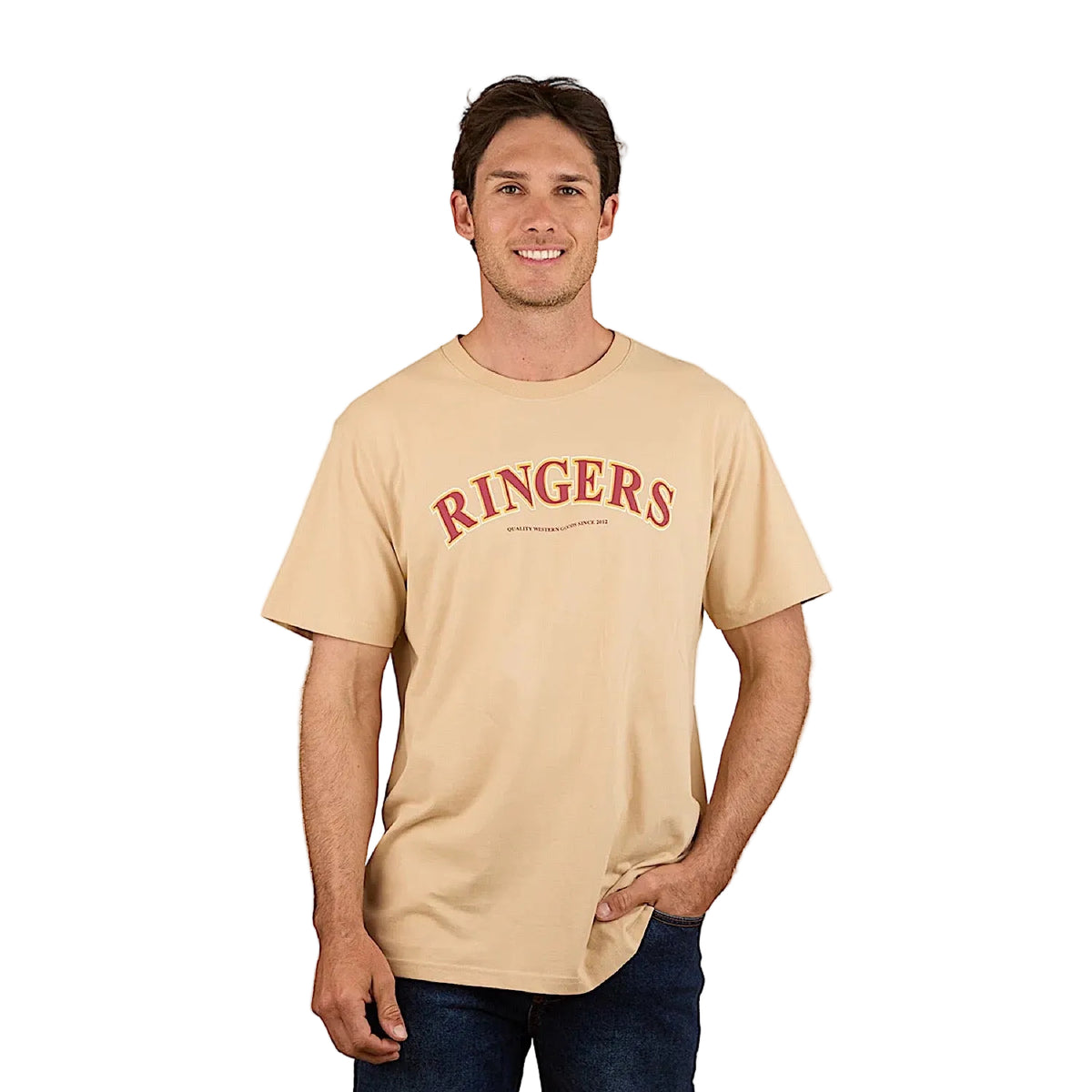 Ringers Western Princeton Men's Loose Fit T-Shirt - Dark Sand/Red
