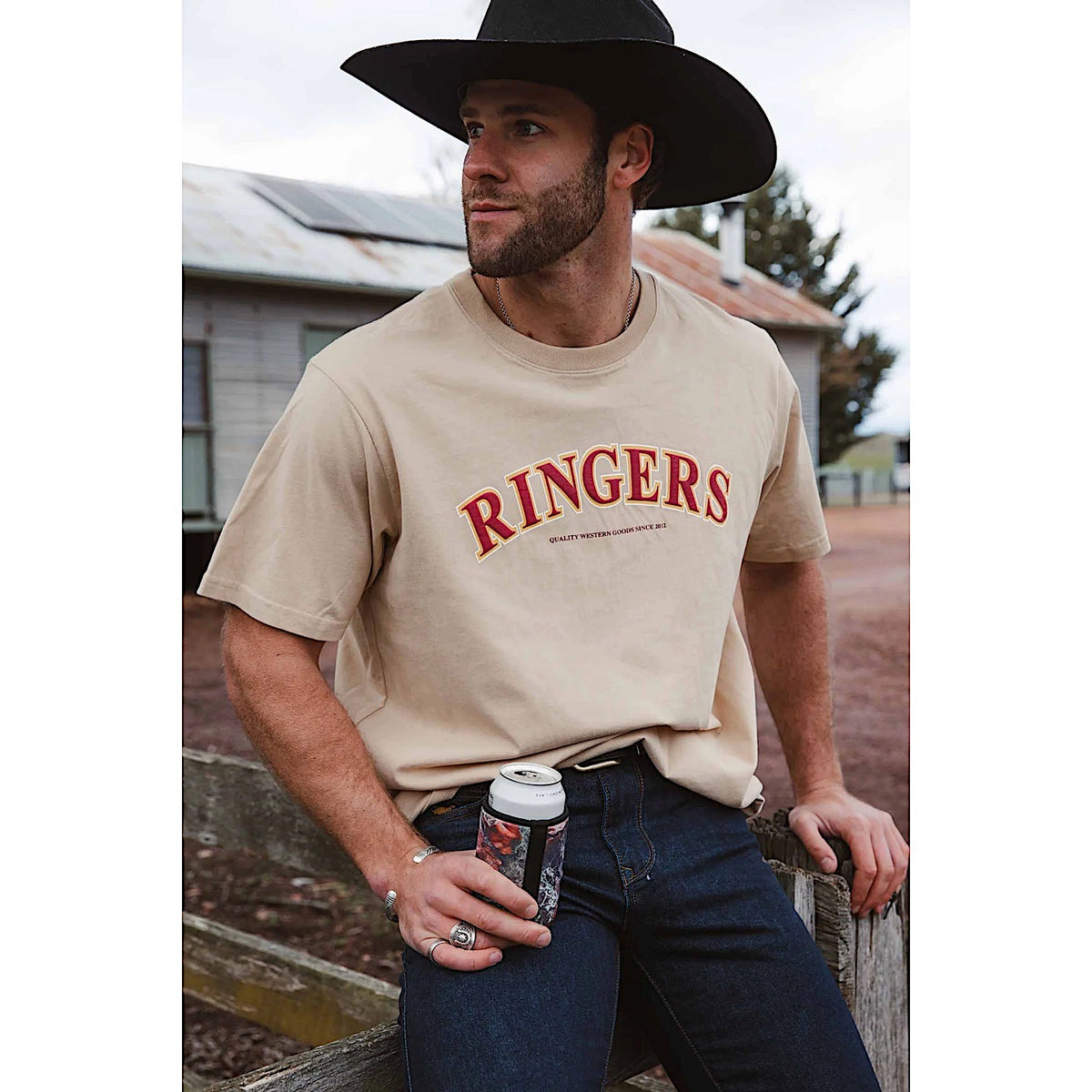 Ringers Western Princeton Men's Loose Fit T-Shirt - Dark Sand/Red