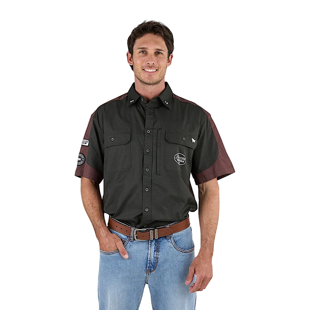 Ringers Western Men’s Back Roads Short Sleeve Work Shirt - Charcoal