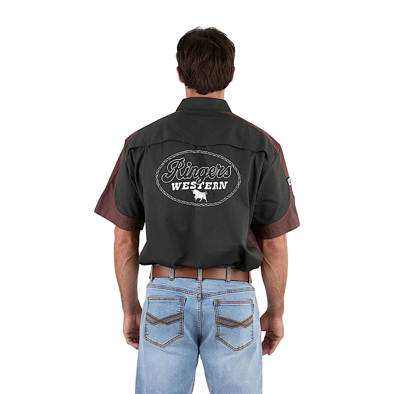 Ringers Western Men’s Back Roads Short Sleeve Work Shirt - Charcoal