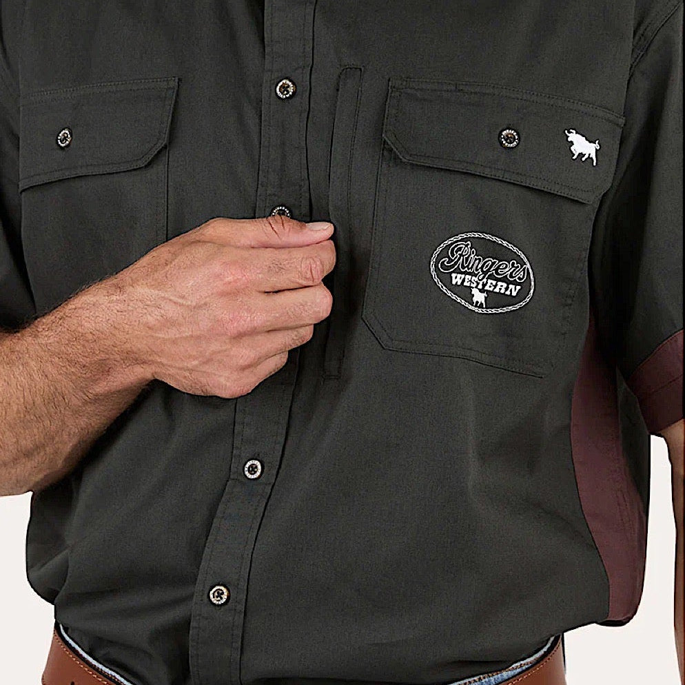 Ringers Western Men’s Back Roads Short Sleeve Work Shirt - Charcoal