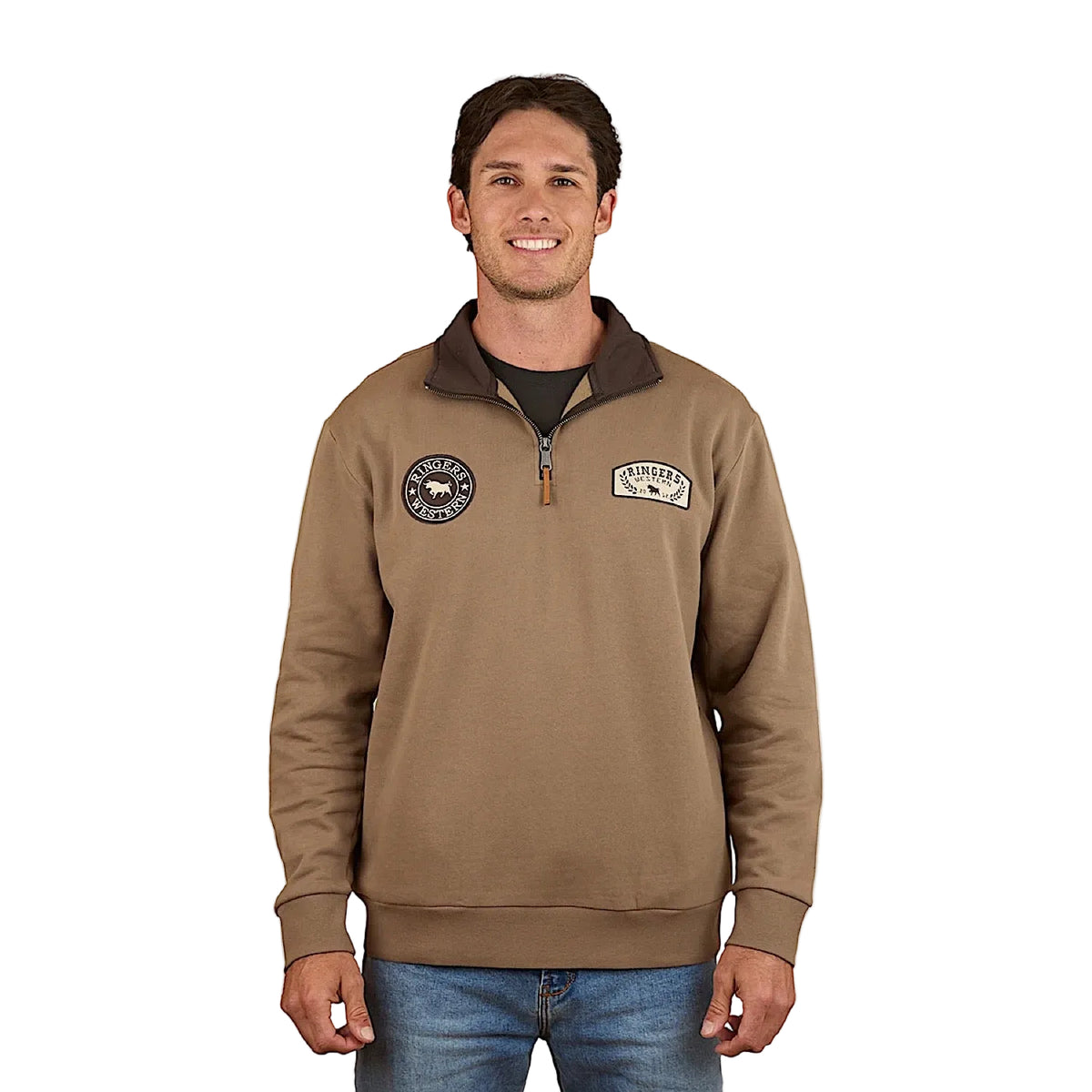 Ringers Western Men’s Lachlan 1/4 Zip Crew - Mushroom