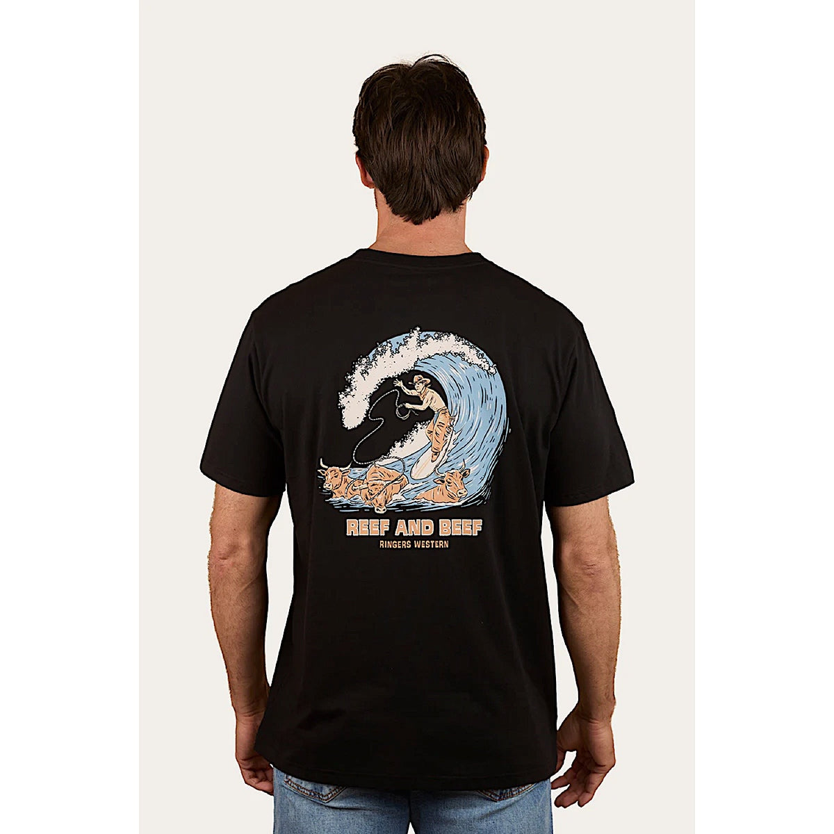 Ringers Western Mens Reef and Beef Loose Fit T-Shirt - Black