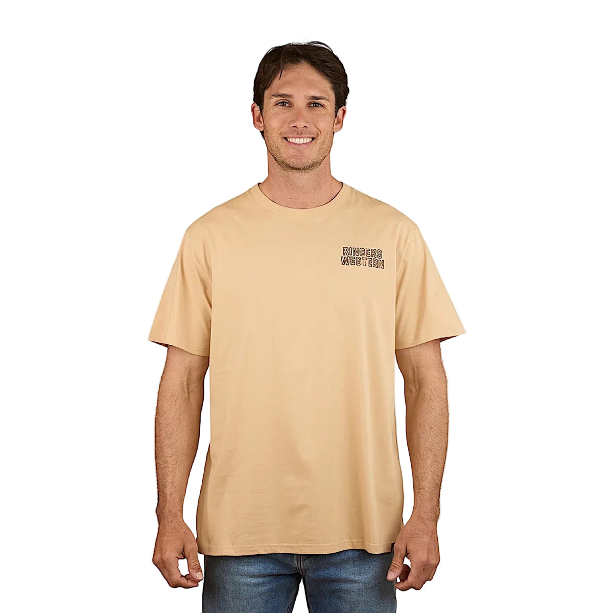 Ringers Western Mens Reef and Beef Loose Fit T-Shirt - Dark Sand