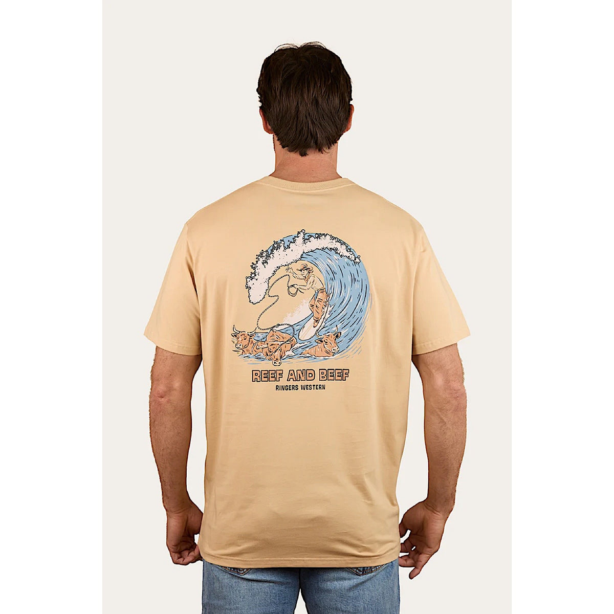 Ringers Western Mens Reef and Beef Loose Fit T-Shirt - Dark Sand