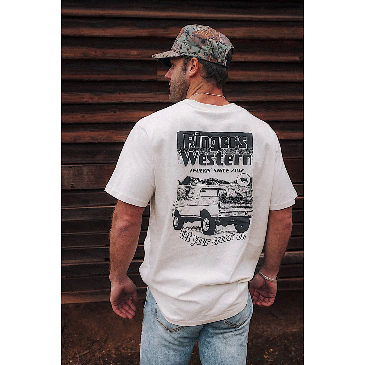 Ringers Western Mens Get Your Truck On Loose Fit T-Shirt - Off White