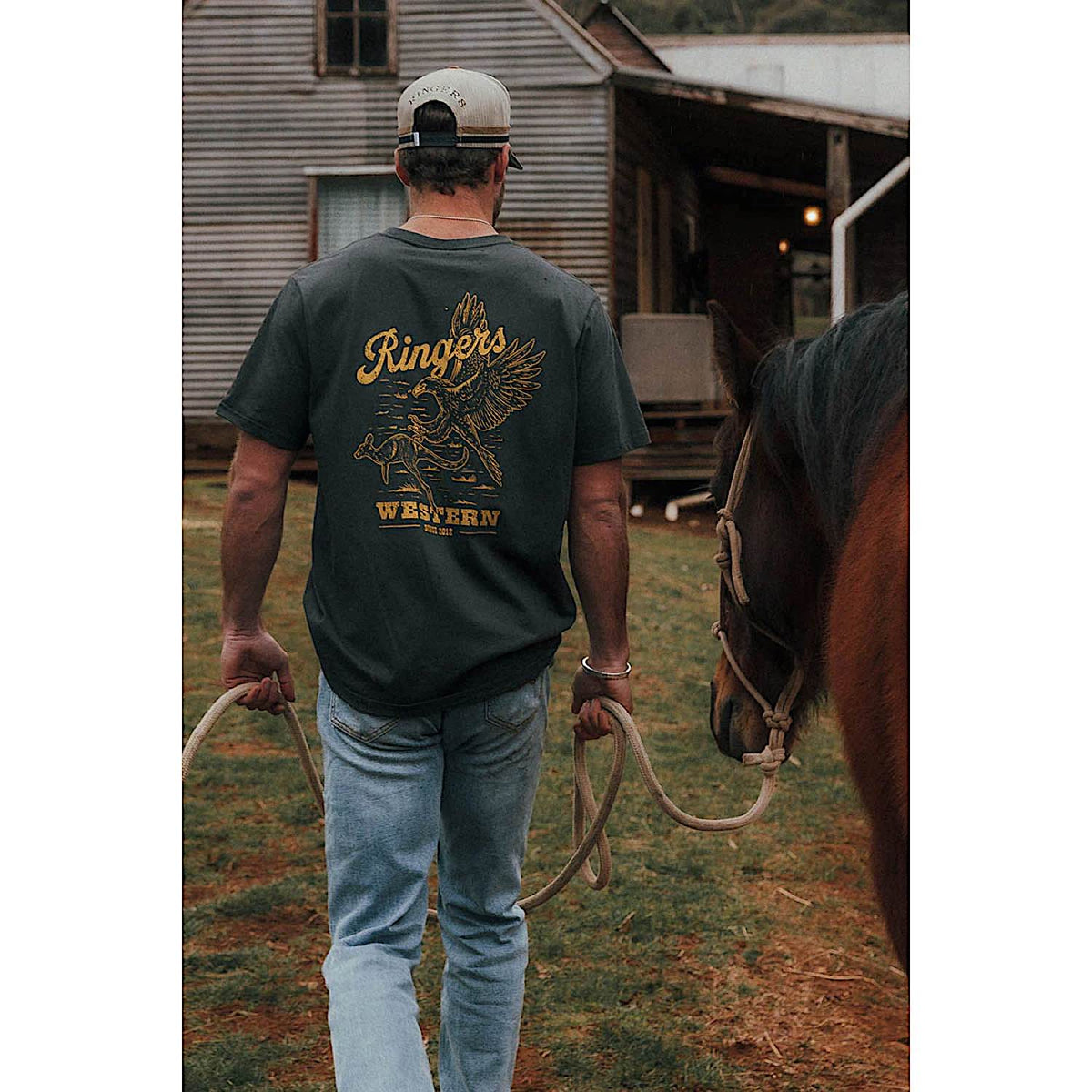 Ringers Western Men’s Wedge-Tail Rampage Loose Fit T-Shirt - Charcoal