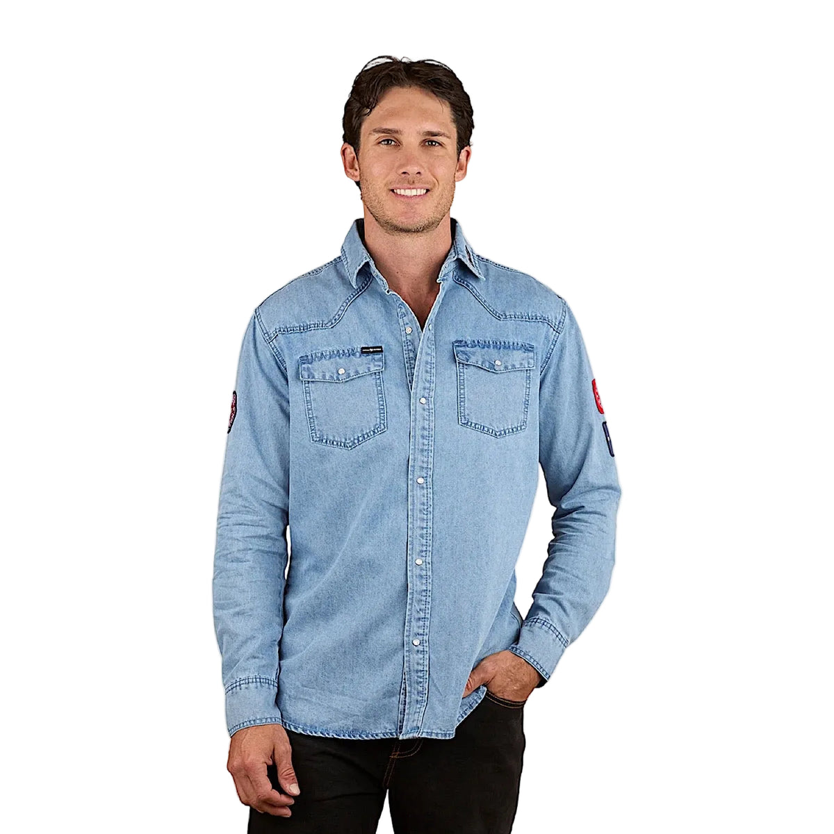 Ringers Western Men’s Young And Free Western Shirt - Light Wash Blue