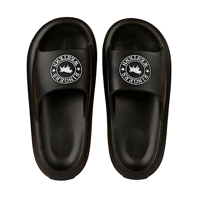Ringers Western Unisex Freshy Sliders - Black with White Print