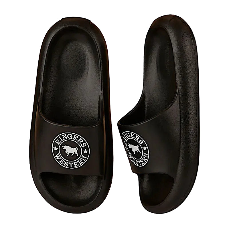 Ringers Western Unisex Freshy Sliders - Black with White Print