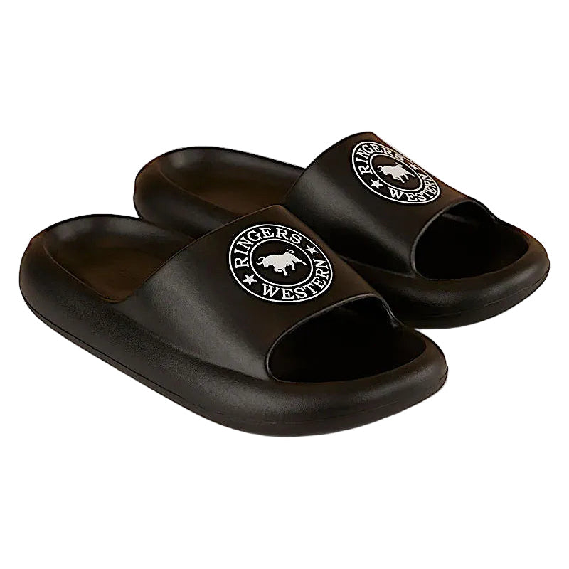 Ringers Western Unisex Freshy Sliders - Black with White Print