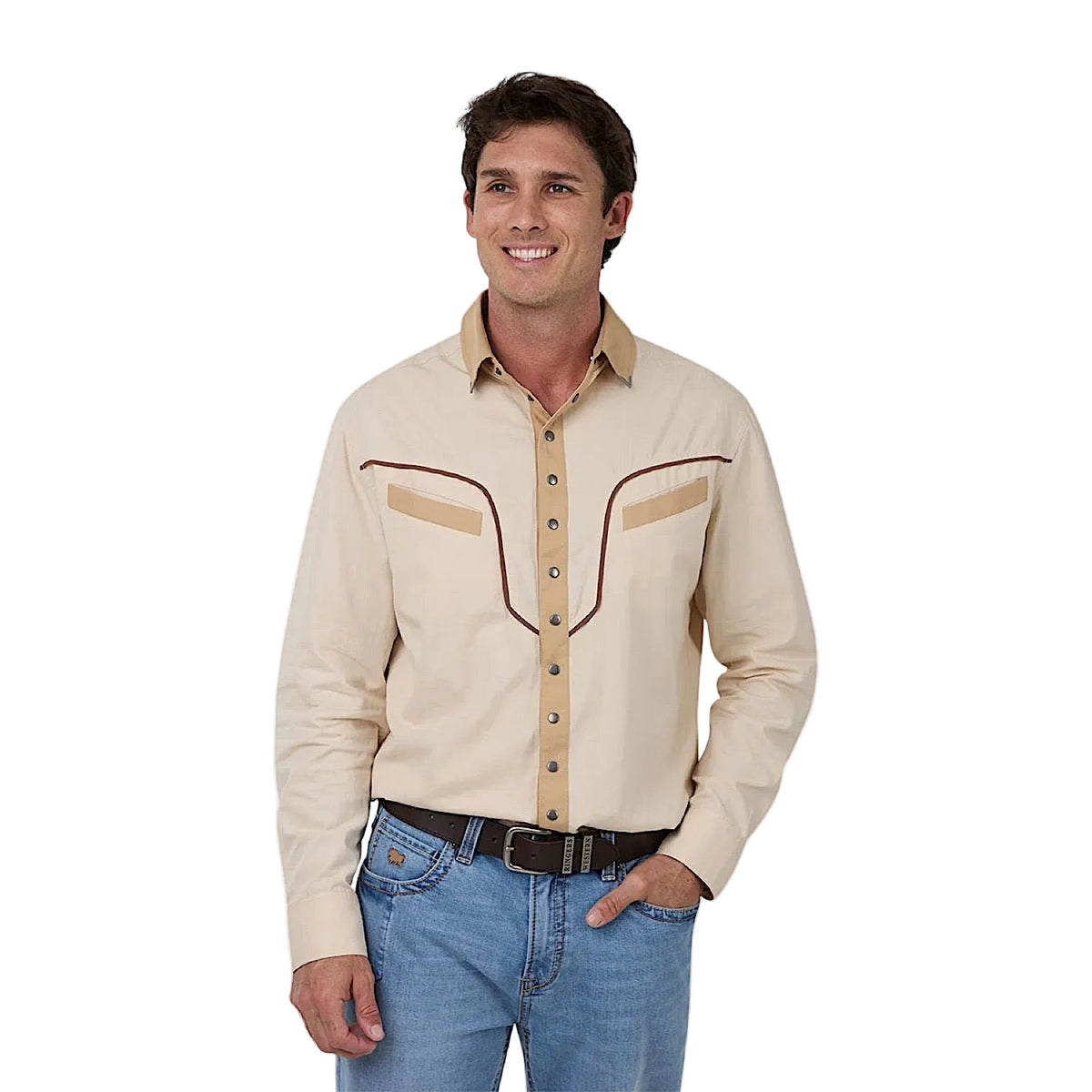 Ringers Western Men's Calvin Western Shirt - Beige/Dark Sand