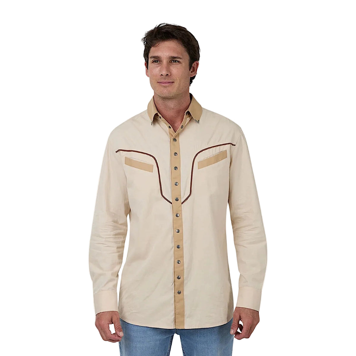 Ringers Western Men's Calvin Western Shirt - Beige/Dark Sand