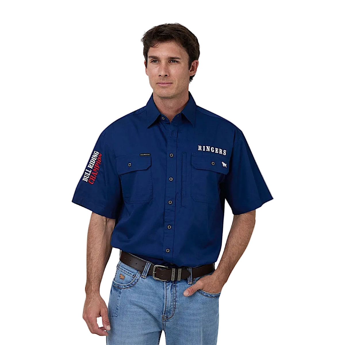 Ringers Western Men's The Champion Full Button Short Sleeve Workshirt - Navy