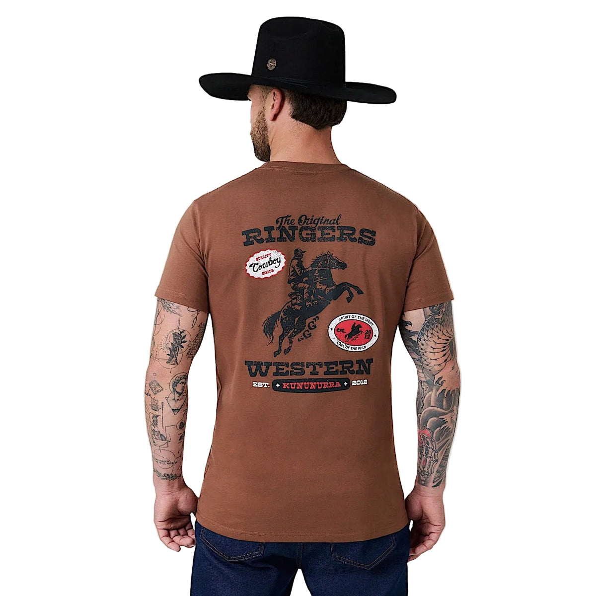 Ringers Western Men's Grayson Stock Fit T-Shirt - Washed Saddle Brown