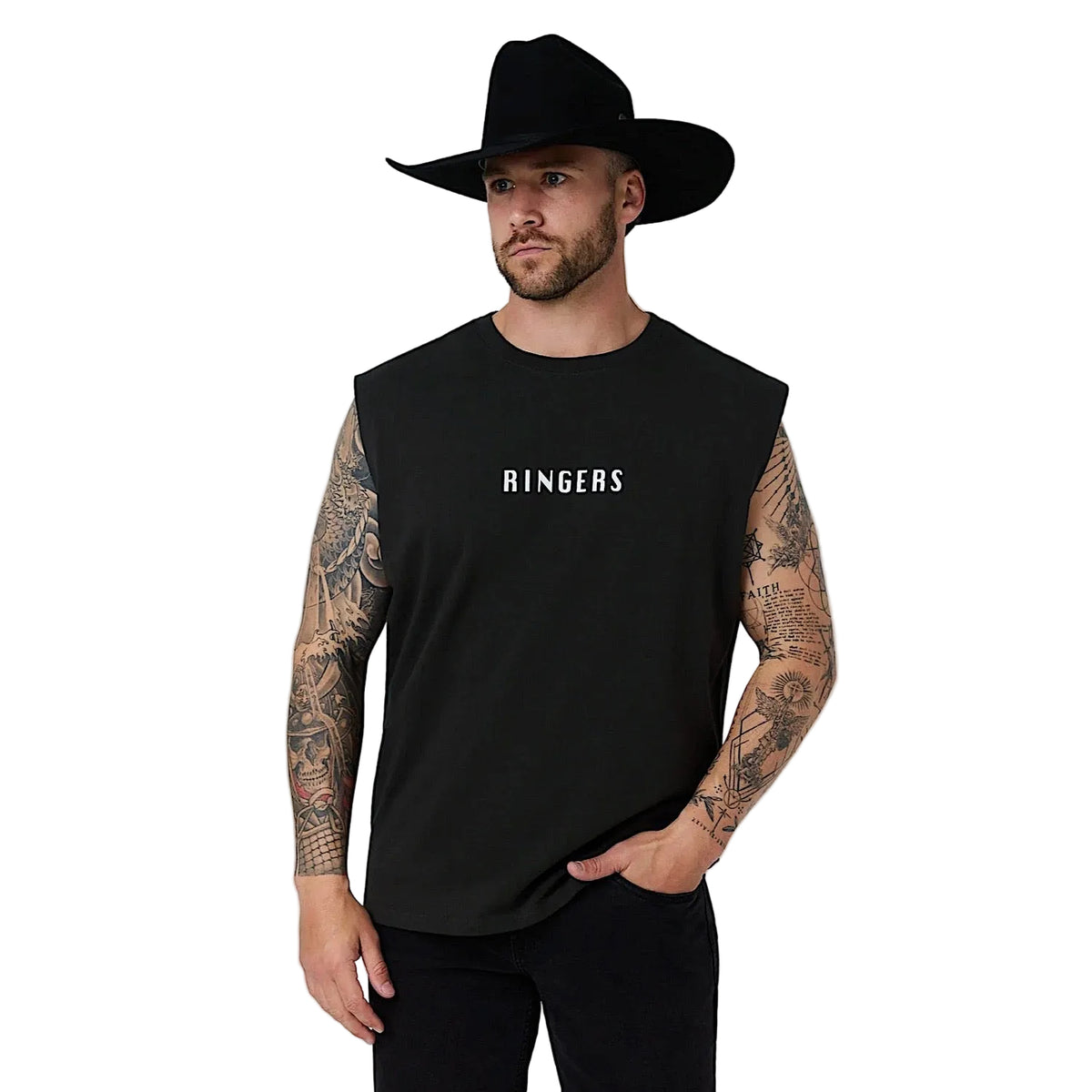 Ringers Western Men's Dust Devil Box Fit Tank - Charcoal