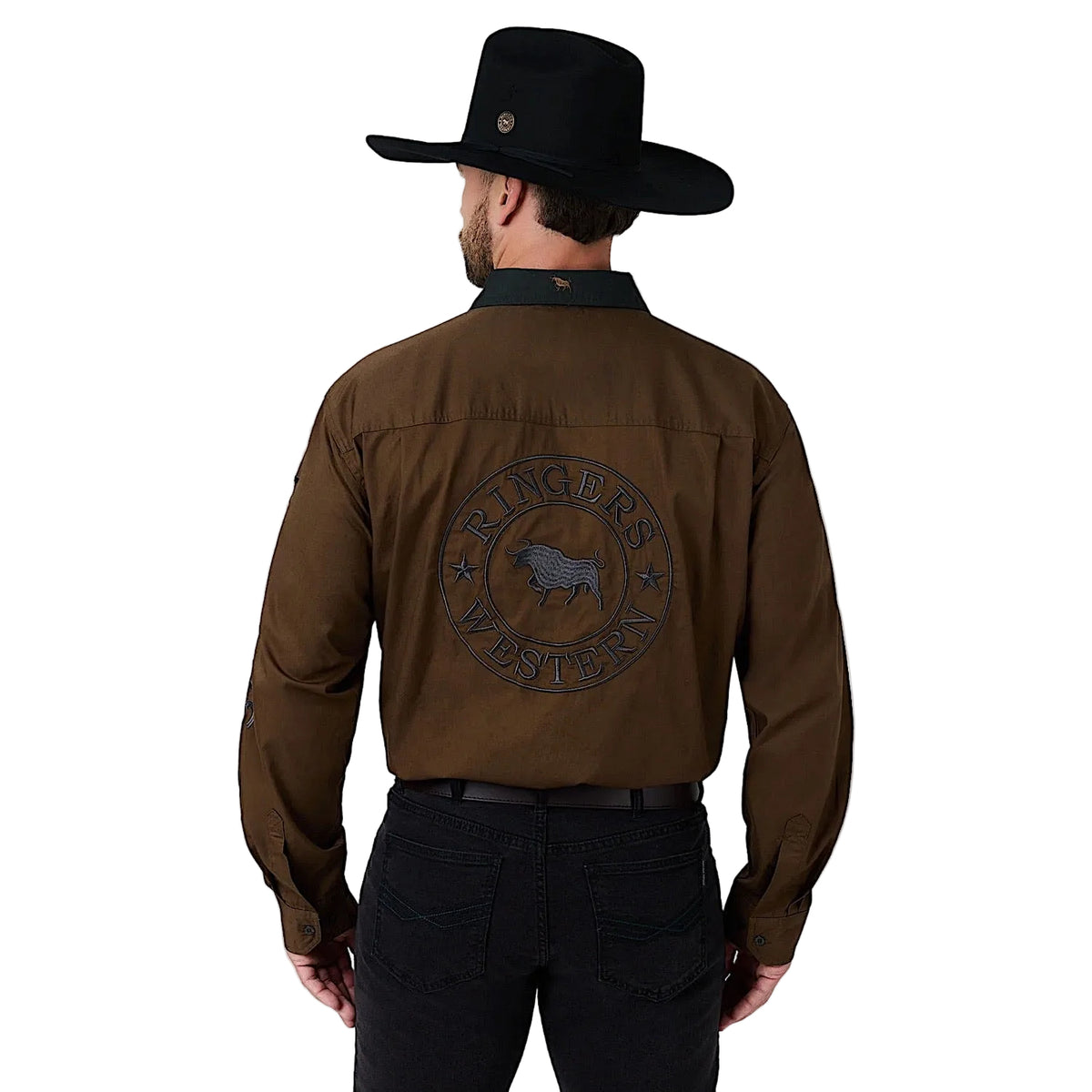 Ringers Western Men's Hawkeye Contrast Collar Full Button Work Shirt - Saddle Brown